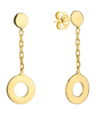 Gold earrings ring suspended on a chain loop