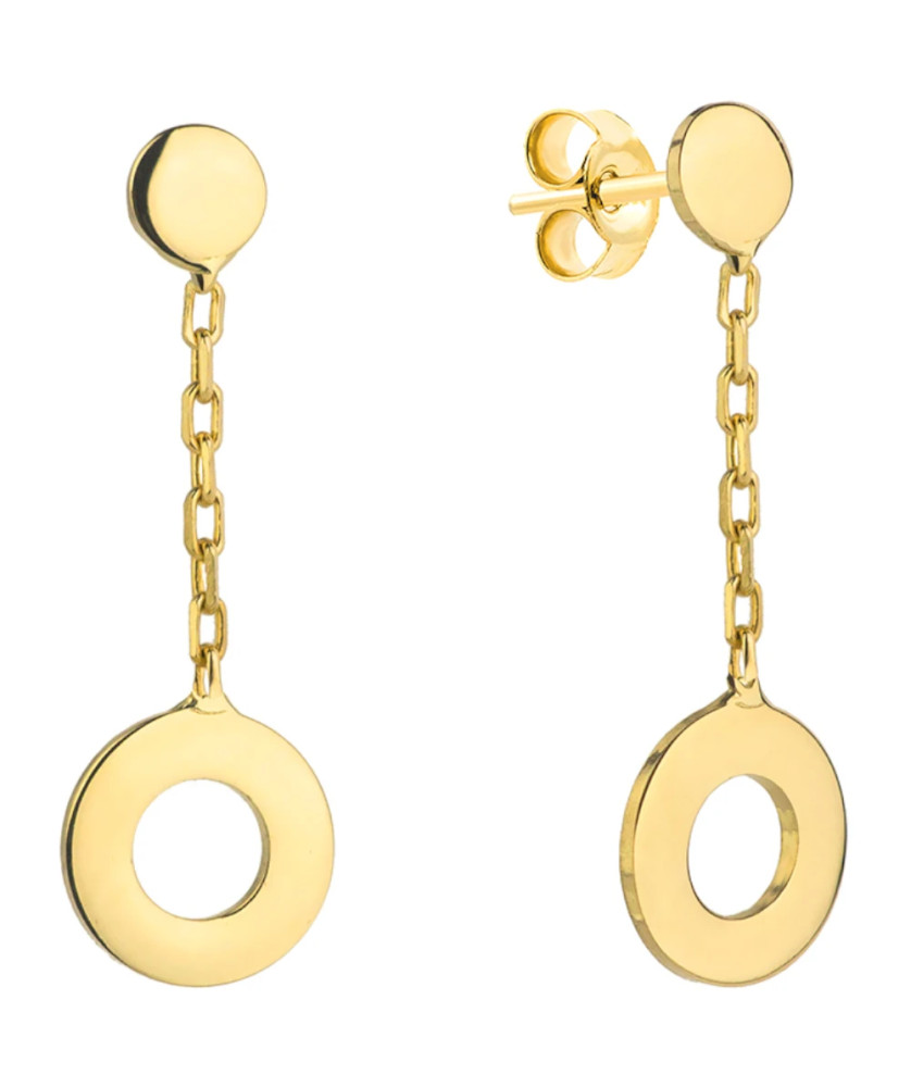 Gold earrings ring suspended on a chain loop