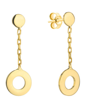 Gold earrings ring suspended on a chain loop