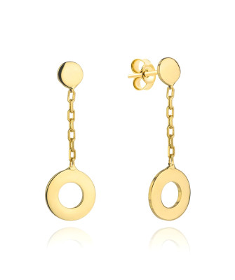 Gold earrings ring suspended on a chain loop