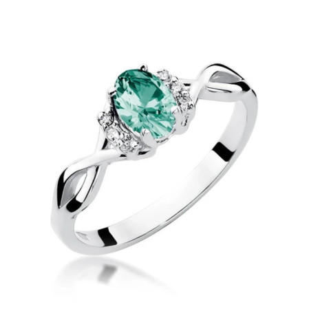 Gold Ring 585 White Gold Intertwined Emerald Diamonds