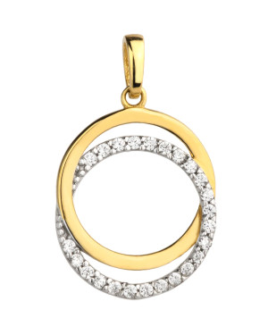 Gold and zirconia two-ring pendant