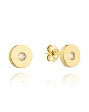 Gold earrings full circle with zirconia in the center