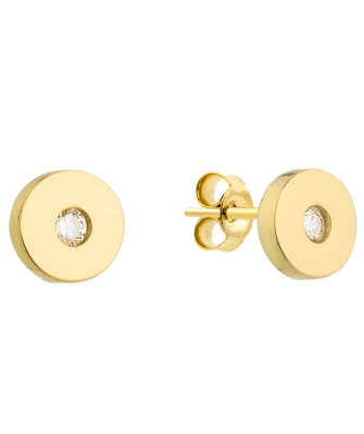 Gold earrings full circle with zirconia in the center
