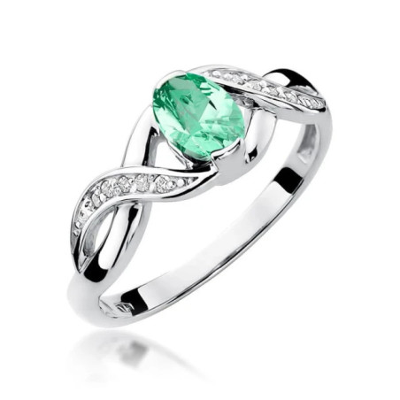 Gold Ring 585 White Gold Interwoven with Emerald Diamonds