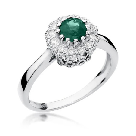 Gold Ring 585 White Gold Emerald Diamonds