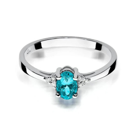 Gold Ring 585 White Gold Topaz Diamonds Certificate