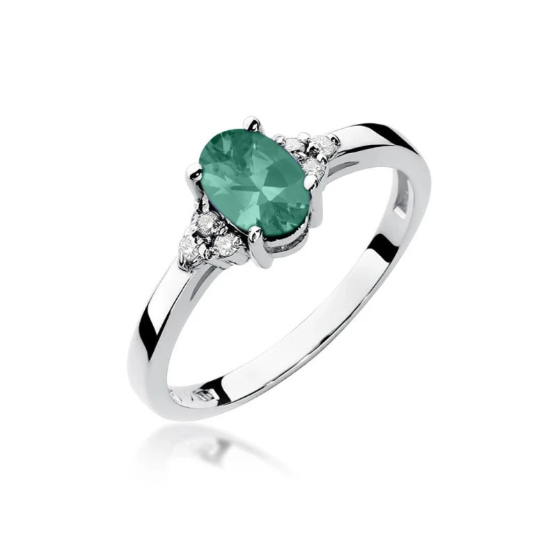 Gold Ring 585 White Gold Emerald Diamonds Gold Ring 585 White Gold Emerald Diamonds