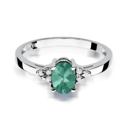 Gold Ring 585 White Gold Emerald Diamonds