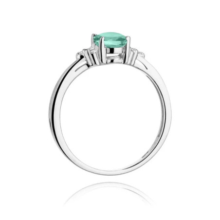 Gold Ring 585 White Gold Emerald Diamonds