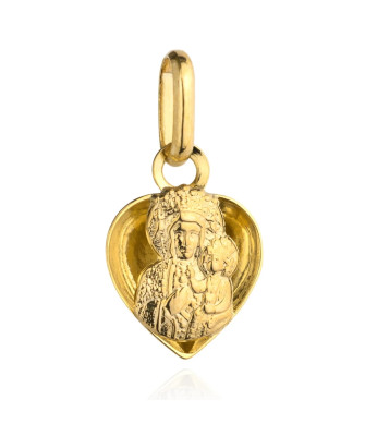 Medal Mother of God of Częstochowa with Child in Heart 14k gold