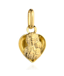 Medal Mother of God of Częstochowa with Child in Heart 14k gold