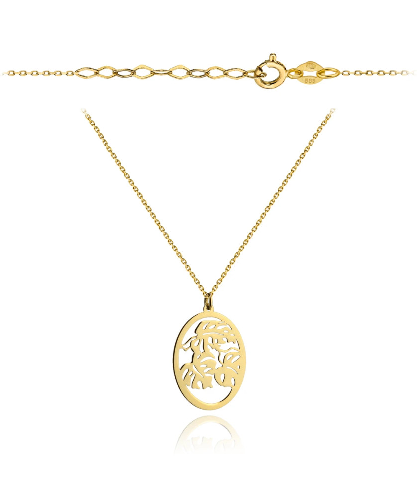 Necklace gold leaves in oval