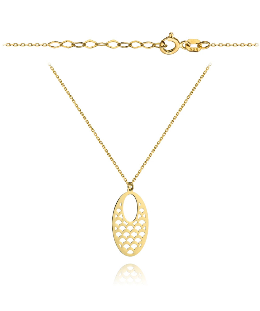 Gold filigree oval necklace on a chain