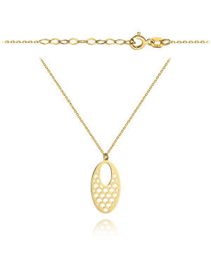 Gold filigree oval necklace on a chain