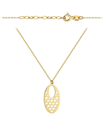 Gold filigree oval necklace on a chain