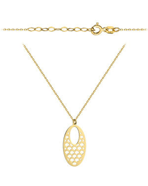 Gold filigree oval necklace on a chain