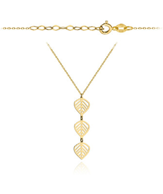 Necklace with three hanging gold leaves