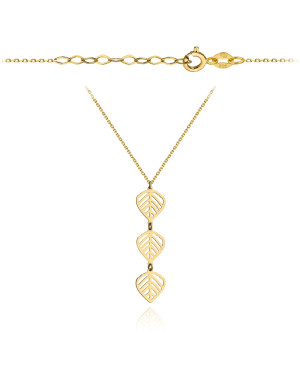 Necklace with three hanging gold leaves
