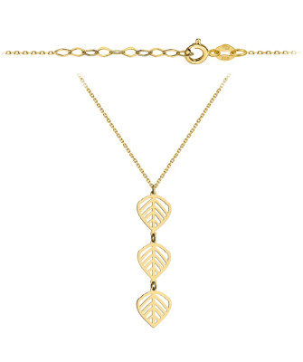 Necklace with three hanging gold leaves
