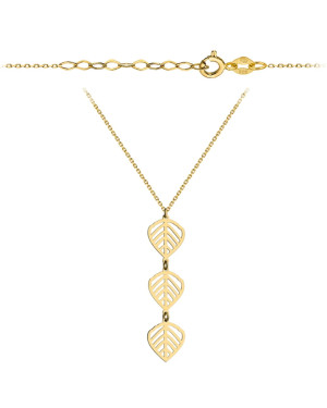 Necklace with three hanging gold leaves