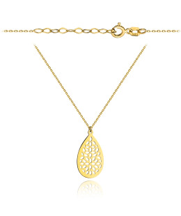 Gold oval necklace with a delicate floral pattern