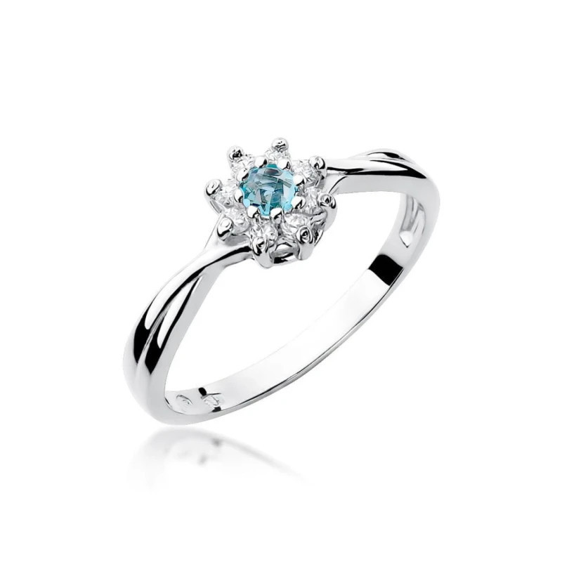Gold Ring 585 White Gold Interwoven Diamond Topaz