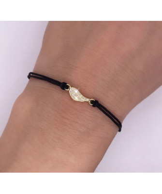 Gold-plated bracelet Black cord FEATHER