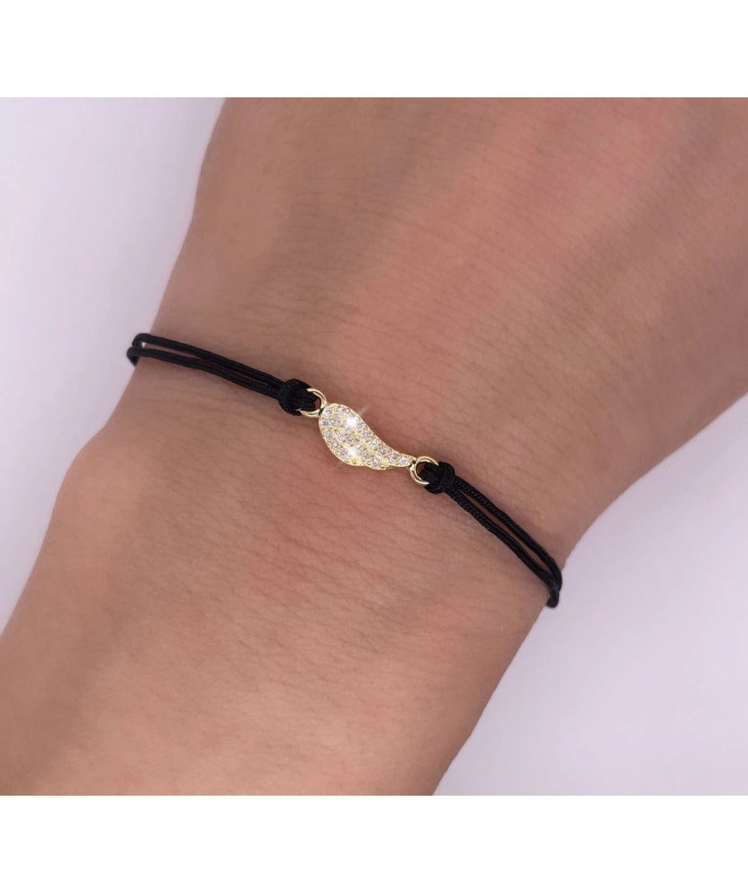 Gold-plated bracelet Black cord FEATHER