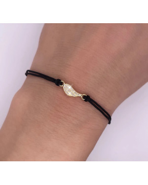 Gold-plated bracelet Black cord FEATHER