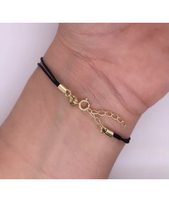 Gold-plated bracelet Black cord FEATHER