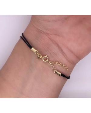 Gold-plated bracelet Black cord FEATHER