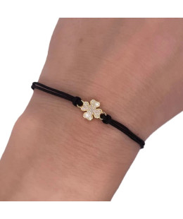 Gold-plated bracelet Black string CLOVER