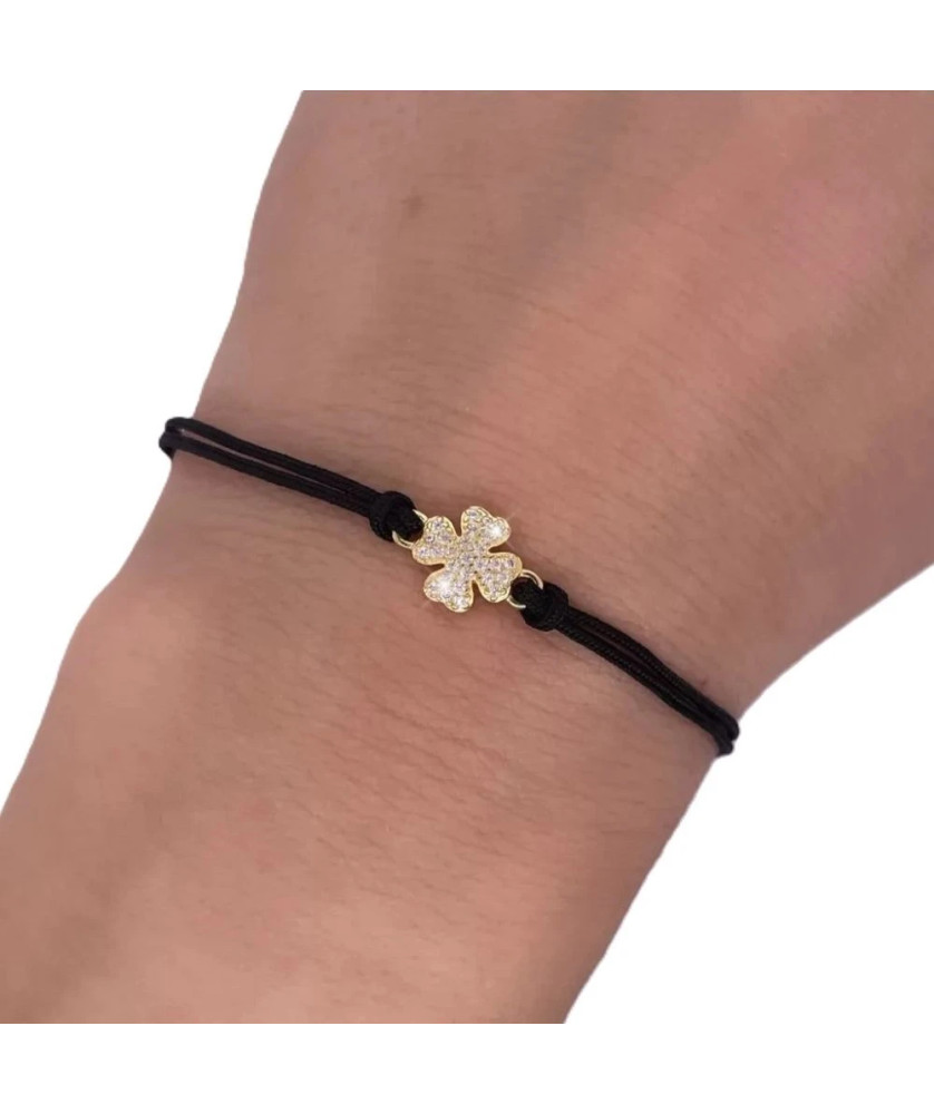 Gold-plated bracelet Black string CLOVER