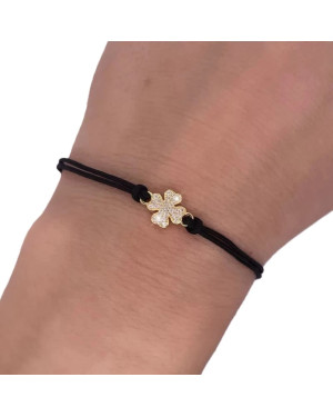 Gold-plated bracelet Black string CLOVER