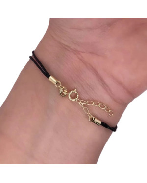Gold-plated bracelet Black string CLOVER