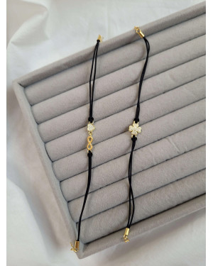 Gold-plated bracelet Black string CLOVER