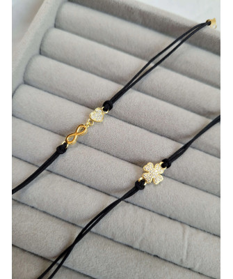 Gold-plated bracelet Black string CLOVER