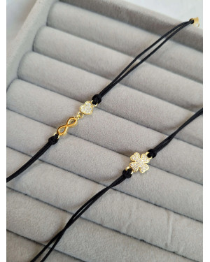 Gold-plated bracelet Black string CLOVER