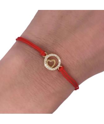 Gold-plated bracelet Red string HEART in CIRCLE