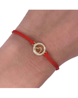 Gold-plated bracelet Red string HEART in CIRCLE