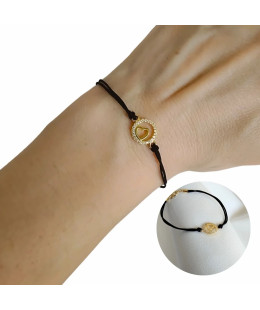 Gold-plated bracelet Black cord HEART in CIRCLE