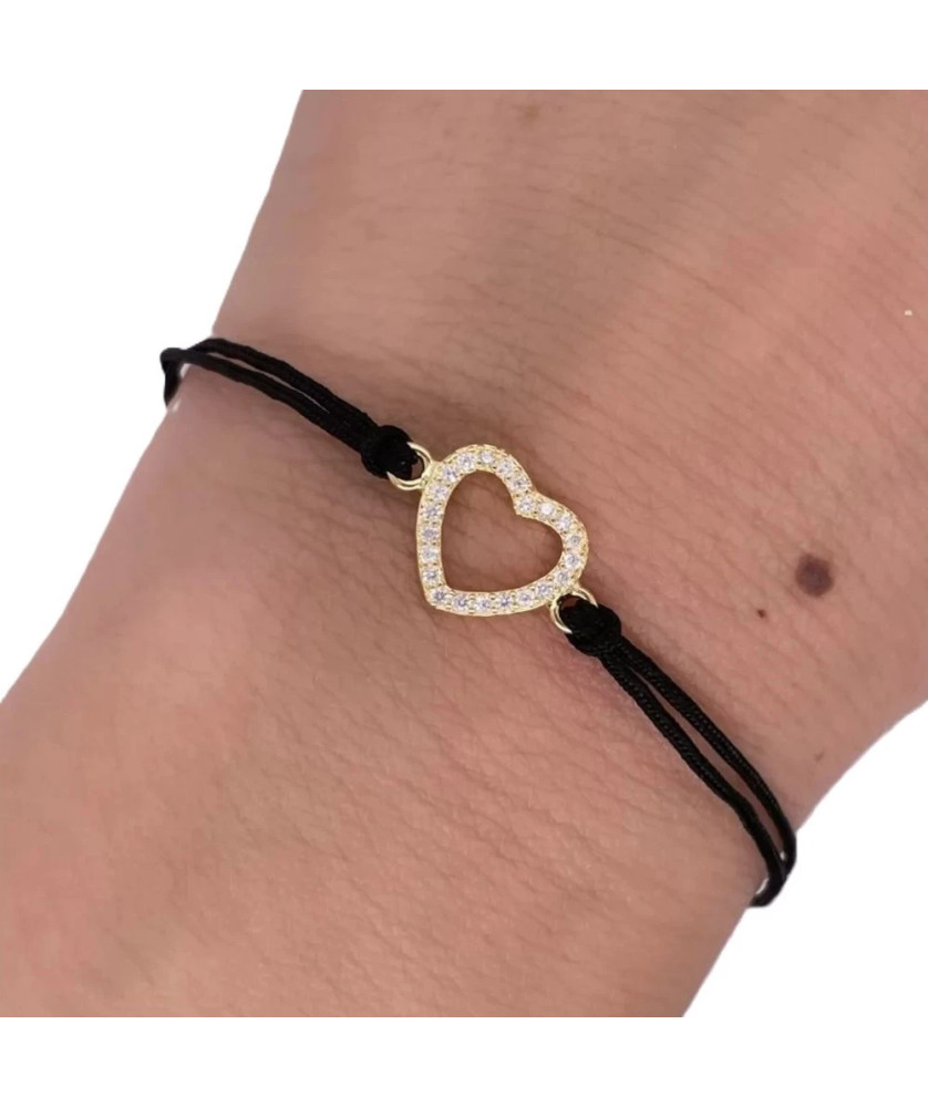 Gold-plated bracelet Black cord HEART