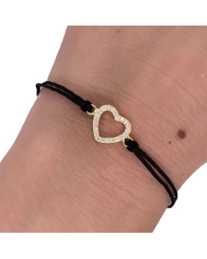 Gold-plated bracelet Black cord HEART