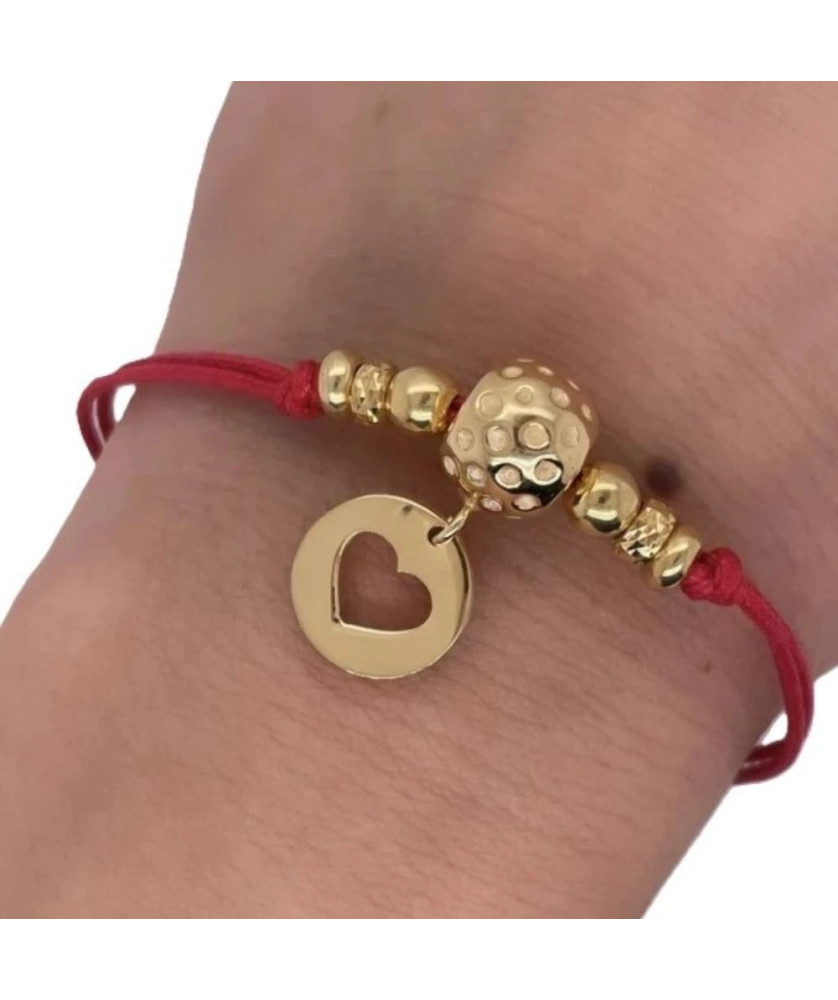 Gold-plated bracelet Red string HEART beads