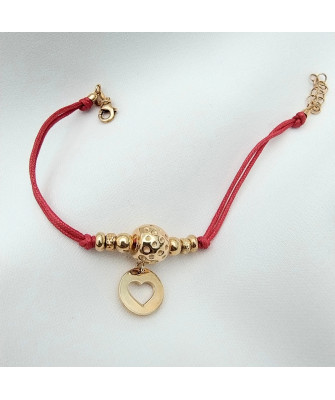 Gold-plated bracelet Red string HEART beads