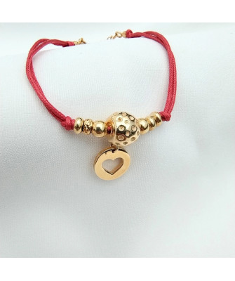 Gold-plated bracelet Red string HEART beads