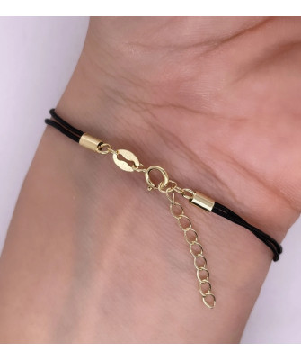Gold-plated bracelet Black string HEART zirconia