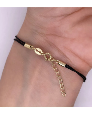 Gold-plated bracelet Black string HEART zirconia