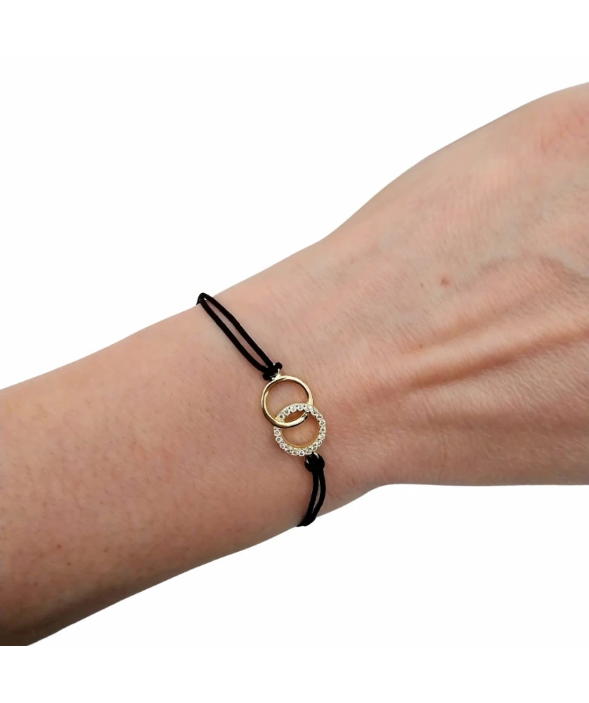 Gold-plated bracelet Black string CIRCLES